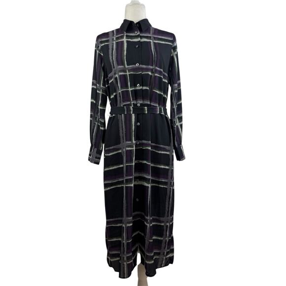 New Banana Republic Black Striped Full Button Shirt Dress Small Fall 24 Belted - Picture 10 of 11